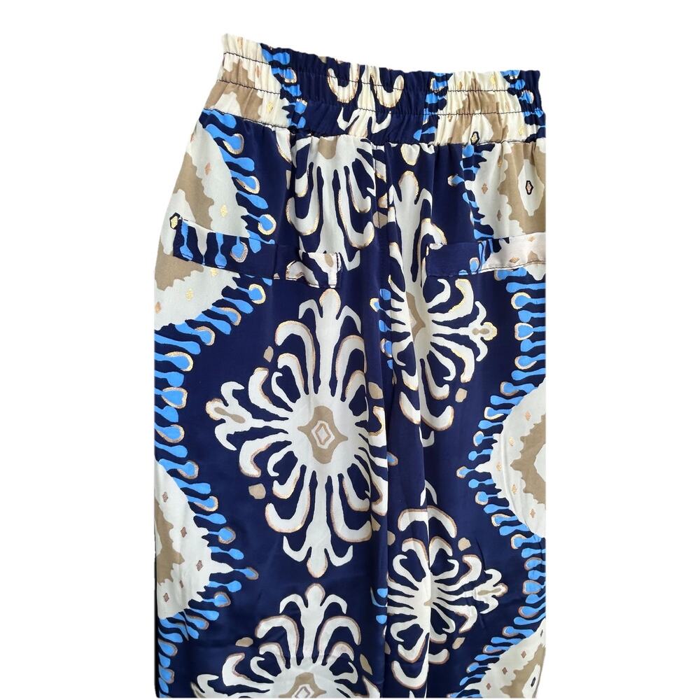 Gold & Silver Paris Wide-Leg Palazzo Pants Womens One Size Blue Gold Lightweight - Picture 7 of 13